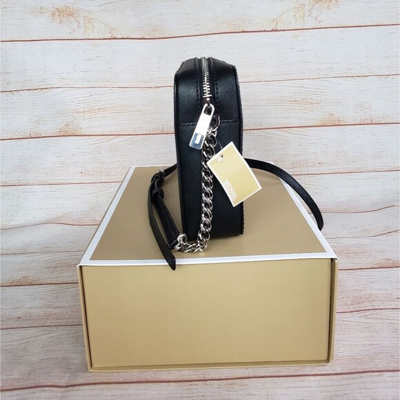 Michael Kors Jet Set Saffiano Leather Crossbody Silver Chain Hardware Gift Box - Picture 4 of 16